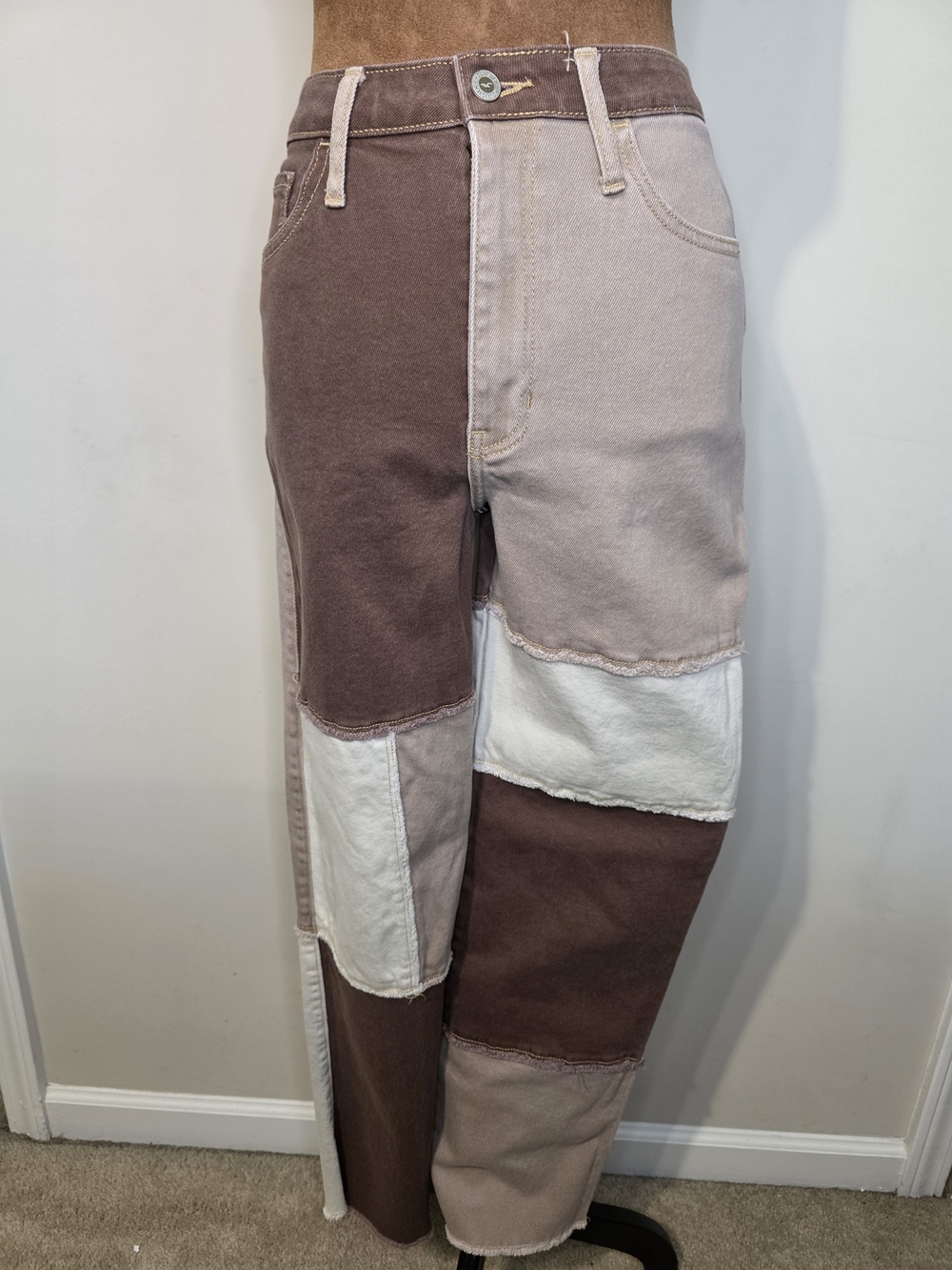 Hollister Ultra High Rise Dad Jeans Patchwork Colorblock Denim 1R W25 | Trendy